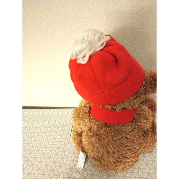 Vintage Hand Puppet Teddy Bear Realistic Plush Christmas Toy w Knit Hat & Scarf - Picture 10 of 12